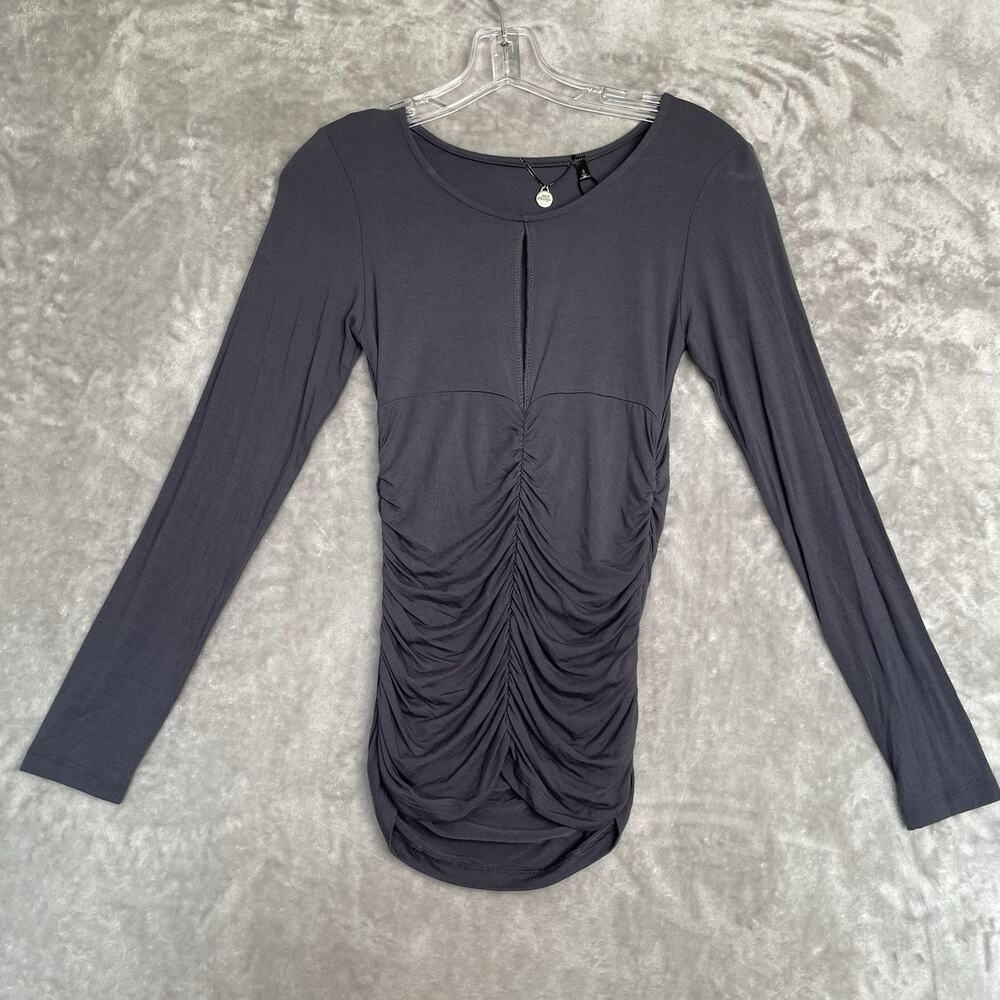 NEW BKE Buckle Club Top Womens Small Ruched Keyhole Long Sleeve Stretch READ